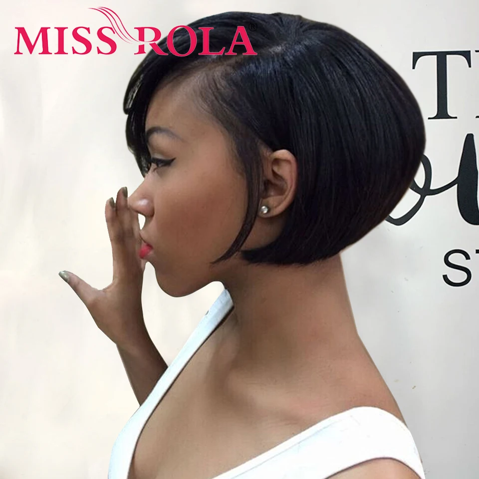 

Прямые короткие парики с кружевной частью Miss Rola, парики из человеческих волос, парики с неповрежденной боковой частью, предварительно выщип...