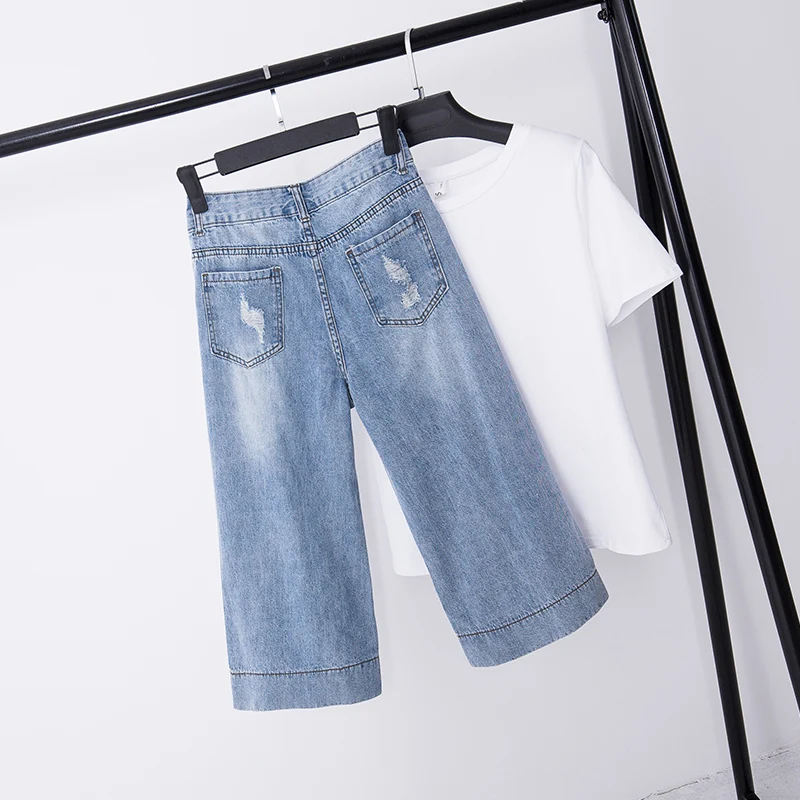 Женское платье большого размера свободные джинсы для отдыха с дырками толстой