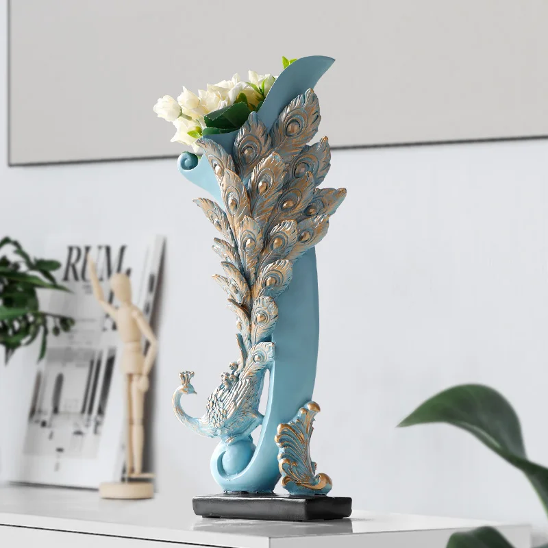 

Resin Home Decoration Peacock Vase Flowers Vase Crafts For Room TV Cabinet Tabletop Flower Bottle Statue Gifts