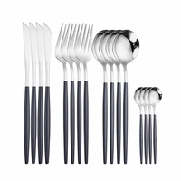 home tableware dinner sets stainless steel cutlery fork spoon knife 16 piece cutlery set black silver european dinnerware set