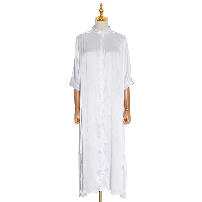 

Personality design niche shirt dress women Joker split skirt a variety of wearing short sleeve white dress
