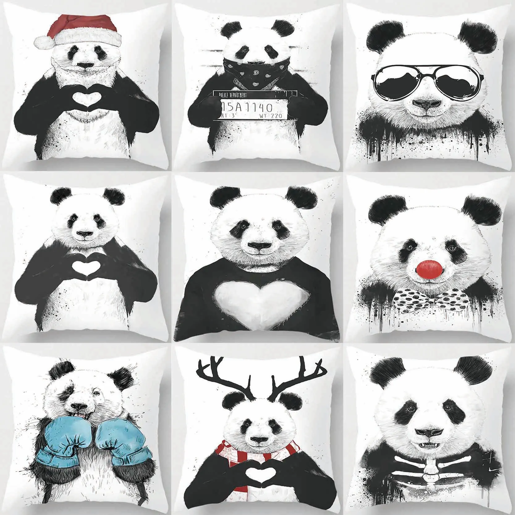 

Panda Big Head Sticker Printing Square Pillowcase, Used for Home Decoration, Car Sofa Cushion Cover 45cm*45cm
