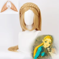 princess wig with ears women 80cm golden blonde braided wigs cosplay anime cosplay wig heat resistant synthetic wigs wig cap