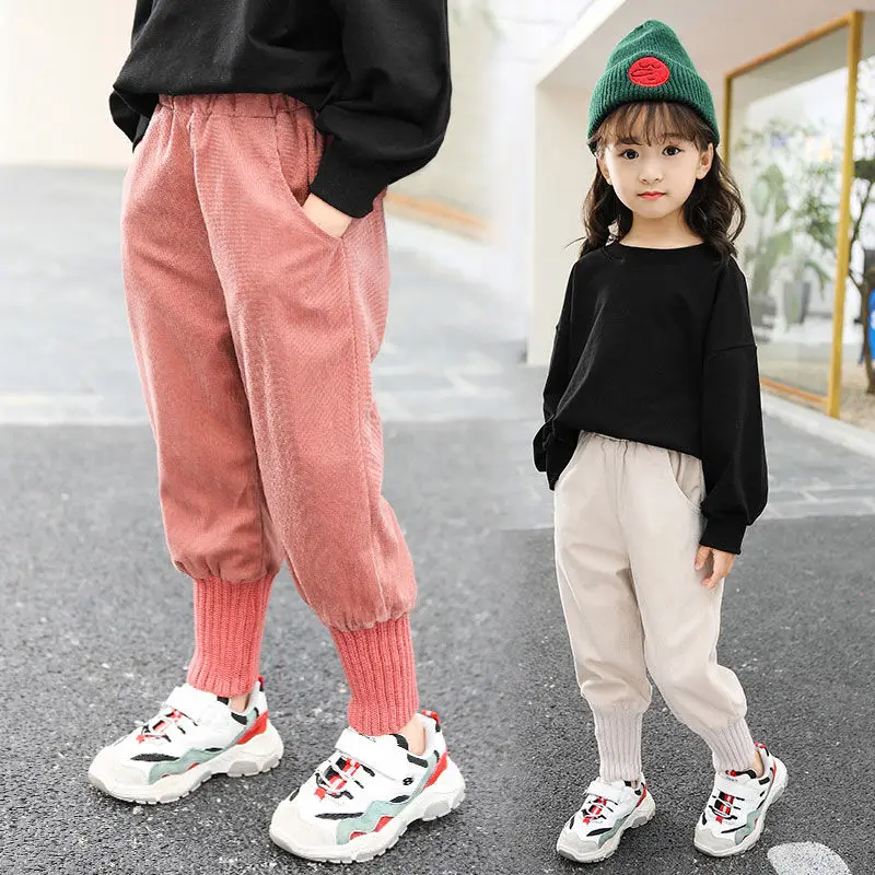 

2020 Autumn Winter Hot Girls Trousers Old Kids Corduroy Long Pants Sports And Leisure Plus Velvet Pant Thicken Warm Pants D39
