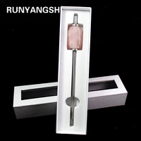 runyangshi 1pc 2019 new eco friendly collapsible rose quartz drink straw pink crystal reusable stainless steel straw with brush
