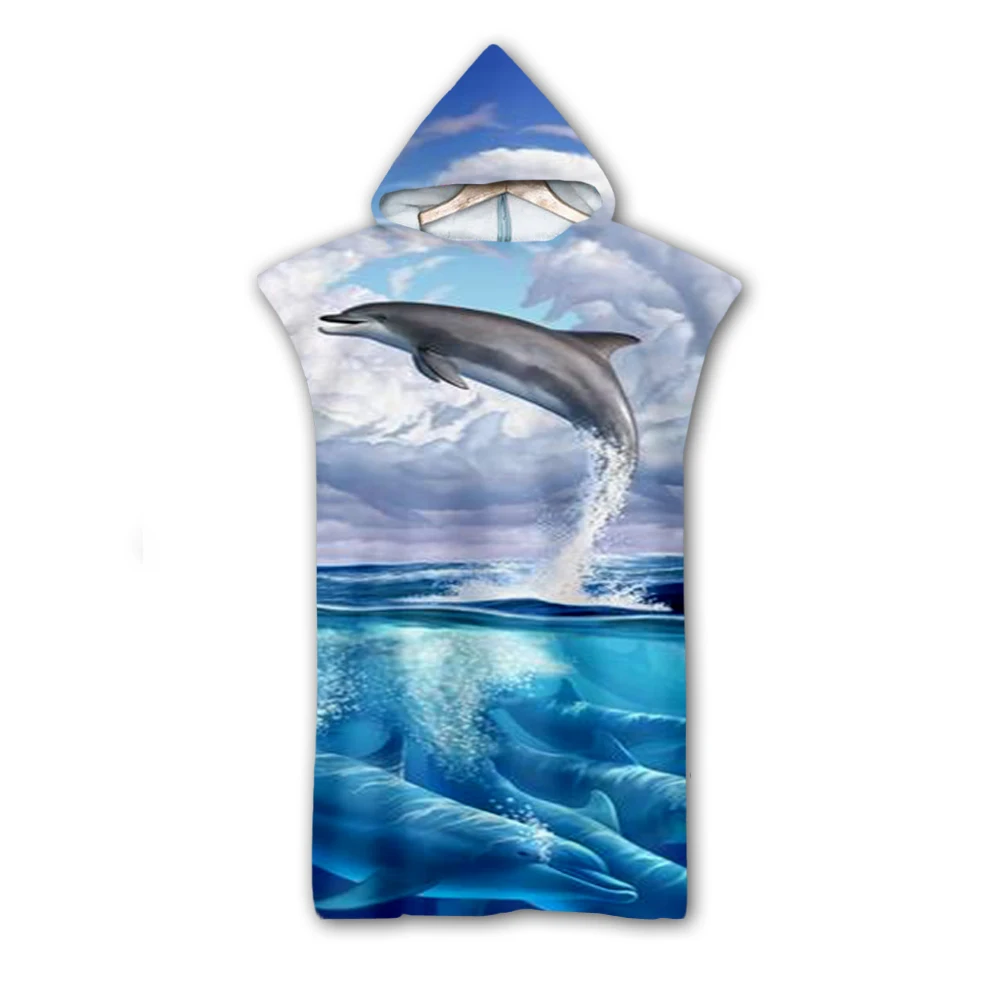 

3D Digital Printing Cute dolphin colorful Hooded Towel Wearable Bath Towel For Adults Travel Microfiber Beach Towels Style-6