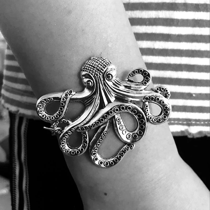 

heavy metal style evil dragon giant monster octopus snake mens bracelet Vintage exaggerated antique silver bracelet wholesale