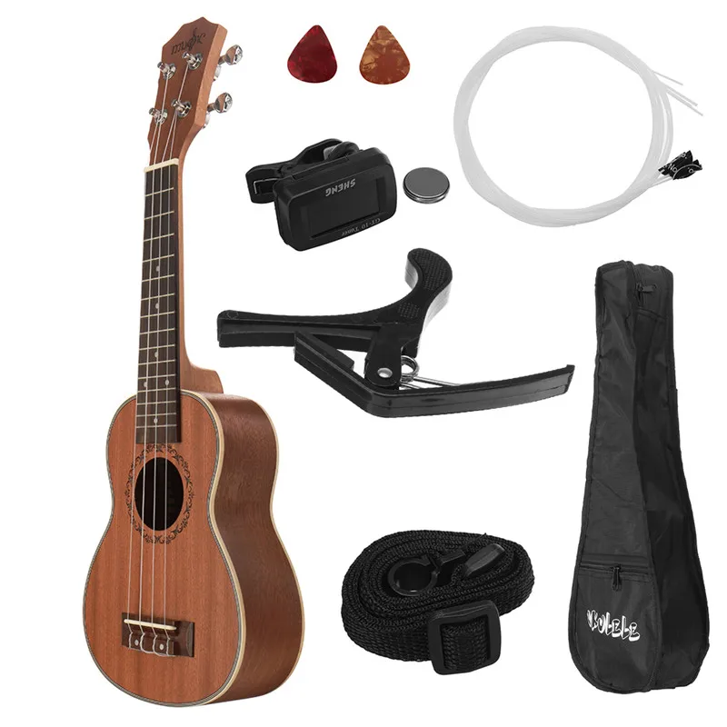 

21 Inch 4 Strings Sapele Ukulele w/Gig Bag Tuner,Capo Nylon Strings Picks Strap for Beginners Amateur Muscial Gift Instrument