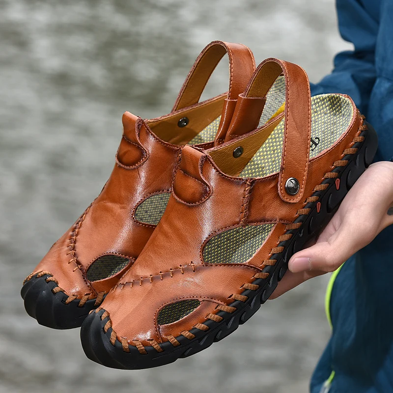 Новые повседневные мужские мягкие тапочки удобные летние кожаные сандалии