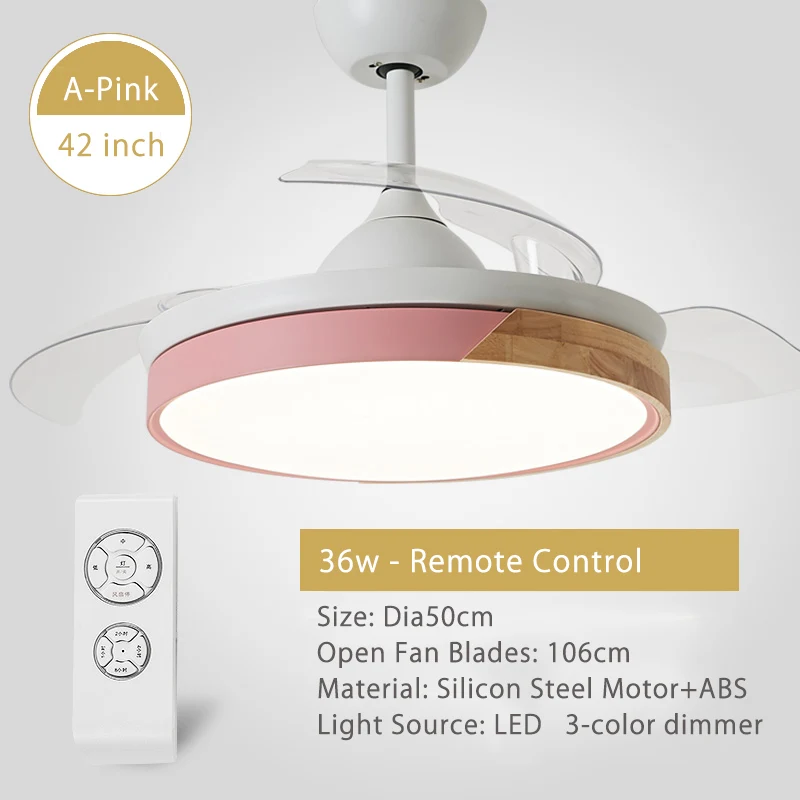 A-Pink Светодиодный потолочный вентилятор для гостиной, столовой, спальни, 110 В, 220 В, Складной вентилятор, светильник, потолочные вентиляторы, светильник с пультом дистанционного управления - Цвет лезвия: A-Pink