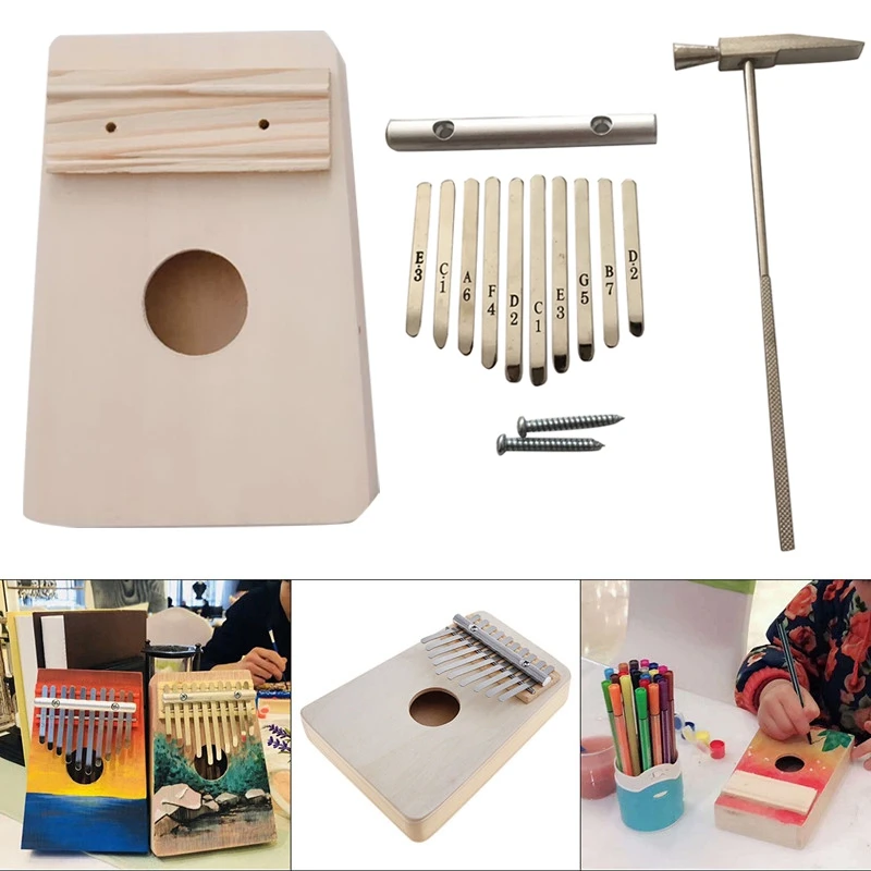 

10 Key Kalimba Diy Kit Bass Wood Thumb Piano Mbira for Handwork Painting Parents-Child Campaign
