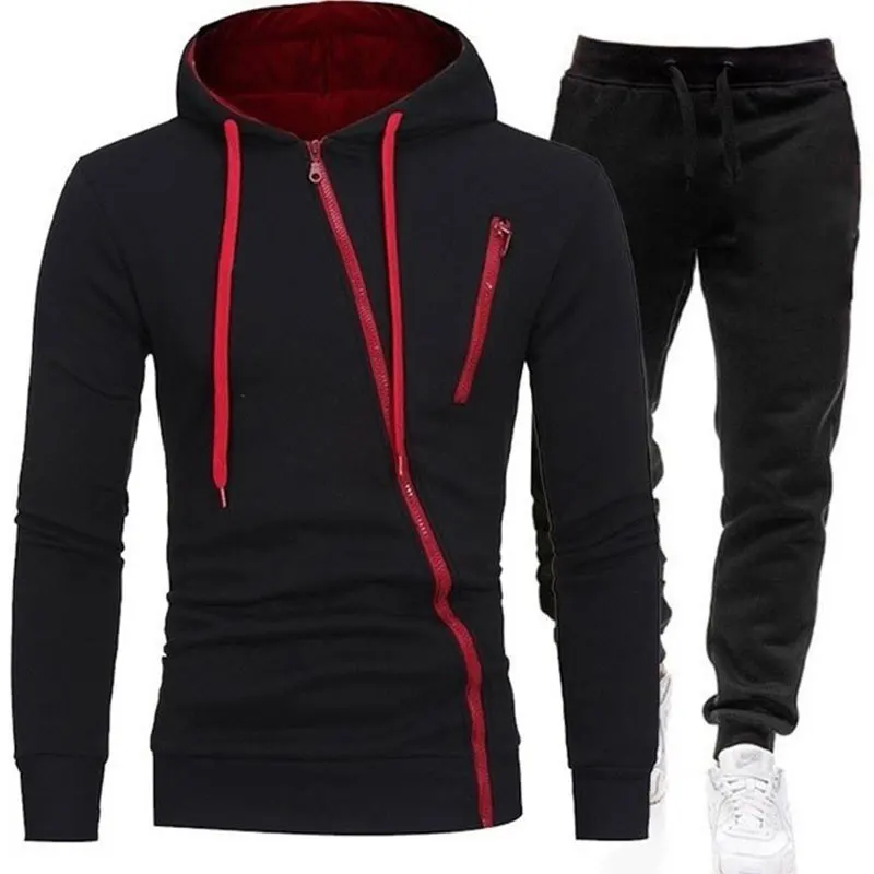 

QNPQYX New Hoodies Men Autumn Winter Casual Hooded Sweatshirts Slim Zipper Tracksuit Hoodies+Joggers Sportswear Fashion Clothing