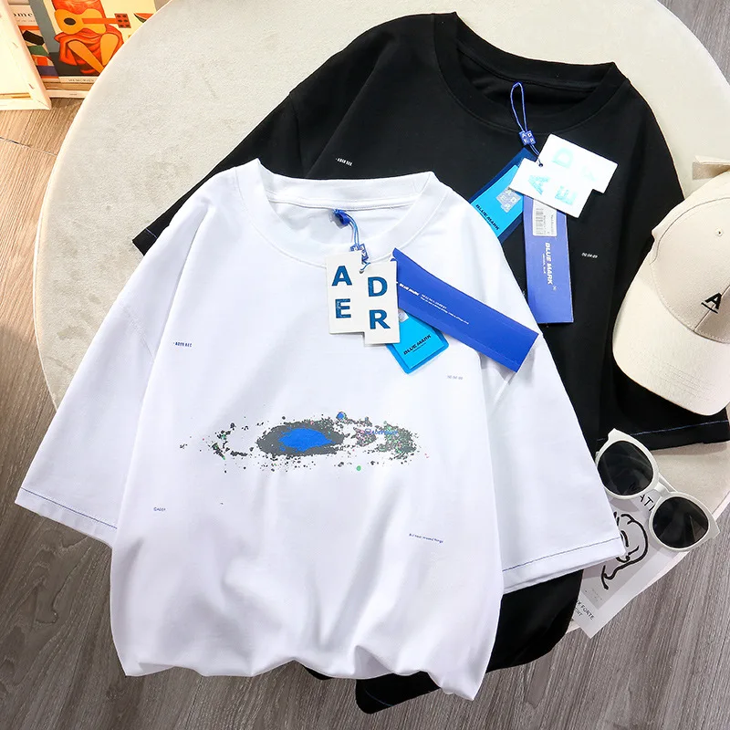

Summer Mens Loose Solid Color Galaxy Starry Print Casual T-shirt Fashion Trend Womens Cotton Tops Short-sleeved Breathable