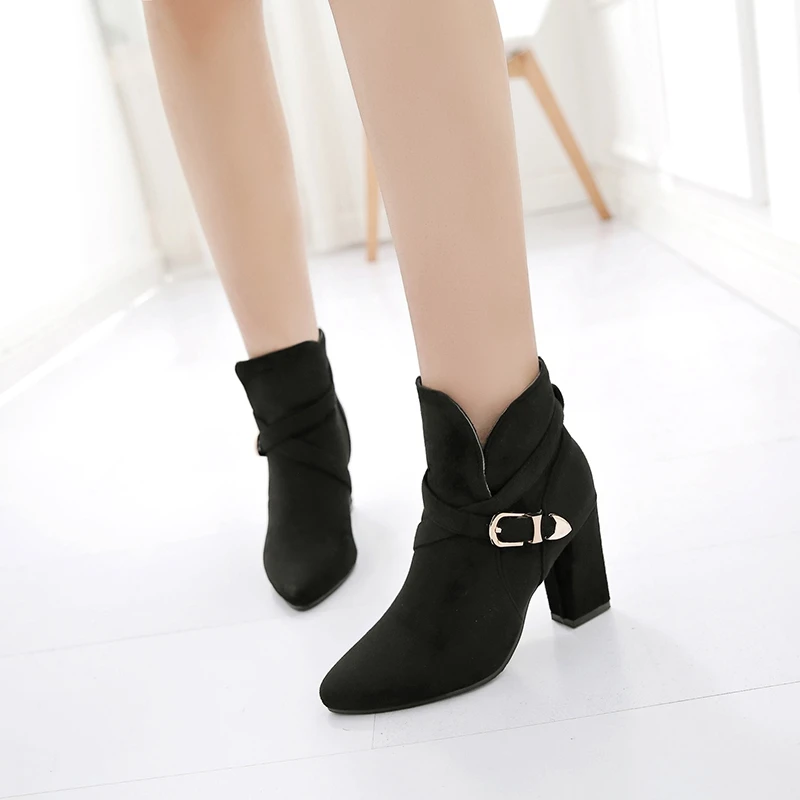 

ENMAYER Women Ankle boots Ladies High heels Fashion boots Pointed toe Shoes women Causal Shoes Suede Thick heel Size boots