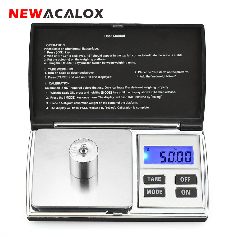 NEWACALOX 500 г x 0,01 г Карманные Цифровые точные весы для золота ювелирные весы электронные весы из нержавеющей стали