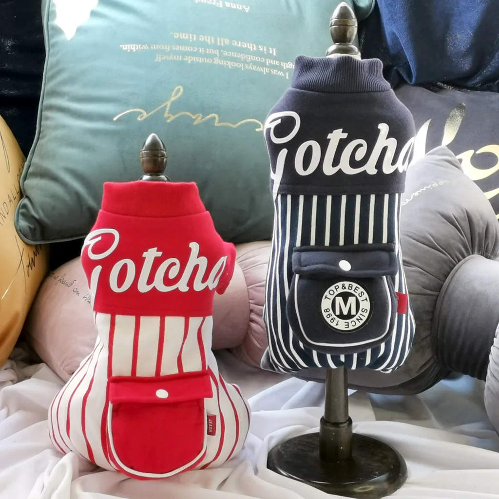 Полосатое пальто с карманами и принтом для собак кошек теплое домашних животных