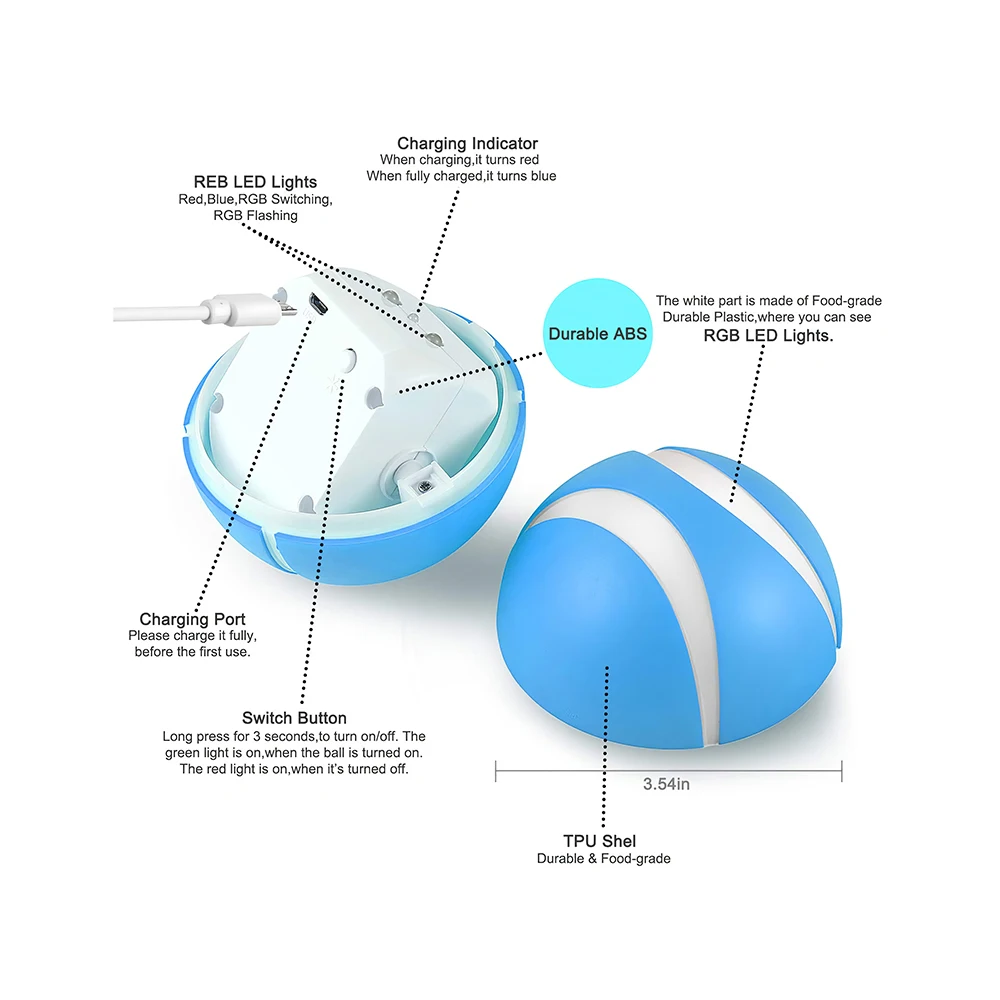 

Plastic Pet Cat Dog Interactive Toys Remote Control Ball For Pets Intelligent Self Rolling Robotic Wicked Balls With LED Light