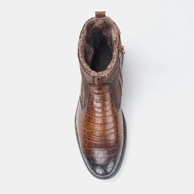 

Swyivy Vintage Ankle Boots Men Winter Velvet Fur Warm Snow Boots Side Zippers 2020 Leather Shoes Male Waterproof Snowboots Fur