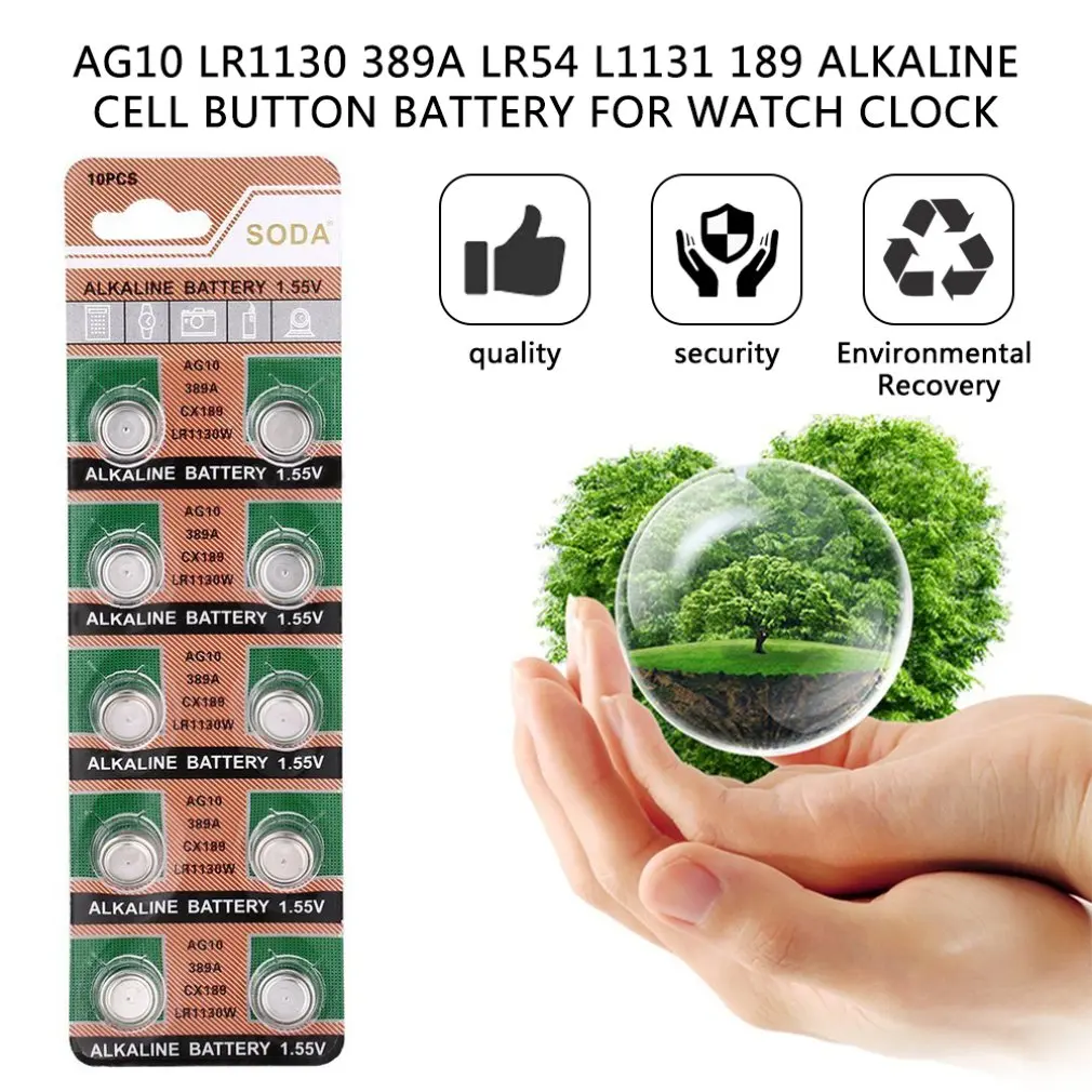 10 шт./упак. AG10 LR1130 389A LR54 L1131 189 щелочные батареи 1 5 V кнопка сотового телефона