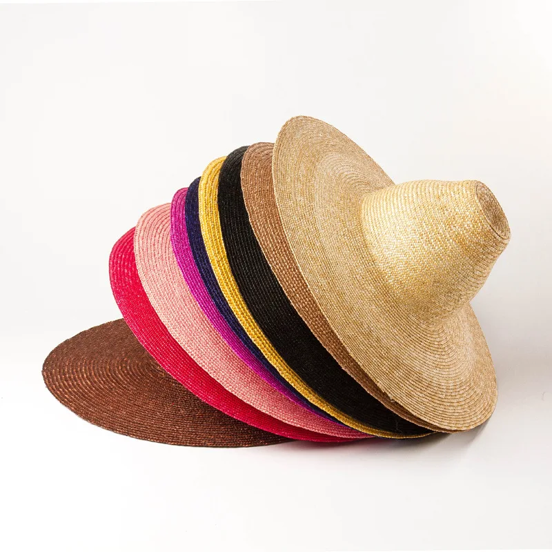 Summer Custom Catwalk New Cone-shaped High-top Hand-woven Natural Straw Hats Women Wide Brim Outdoor Beach Sun Hat Gorra Mujer