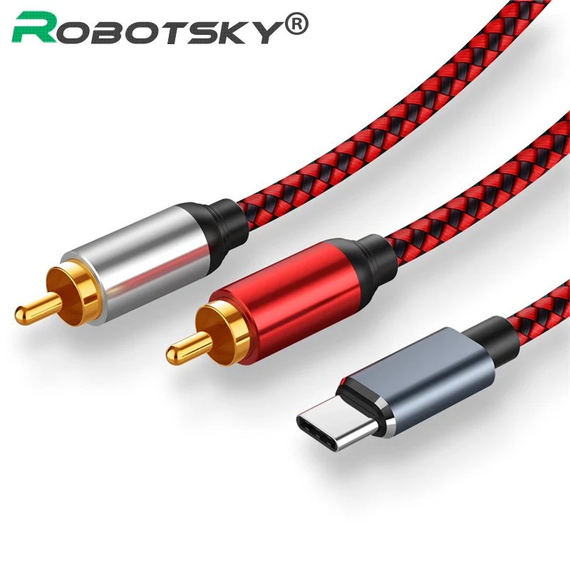 Аудиокабель 0 5 м/1 м Тип C к RCA USB 2RCA Разъем кабель для iPhone Sumsung Xiaomi динамик домашний