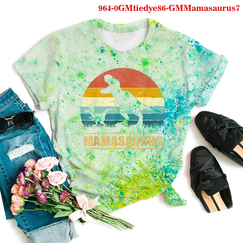 

Summer Clothes Harajuku Dinosaur Graphic Tee Plus Size Tiedye Tops Oversized T-shirt Women Clothing Gothic Short Sleeve T-Shirts