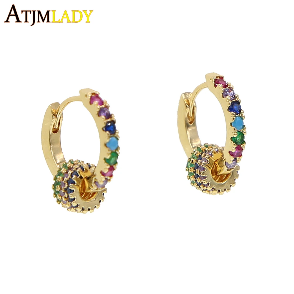 Новинка лета 2019 золотистые и Серебристые серьги кольца с радужным цирконием