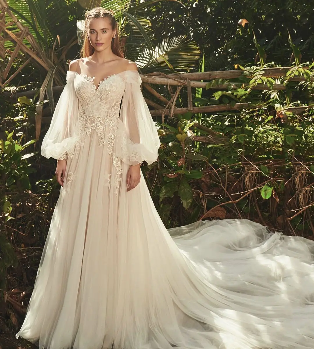 

Wedding Dress A-line 2023 Princess Long Puffy Sleeve Wedding Dresses A Line Sheer Scoop Neck Bride Dresses Lace Appliques Tull