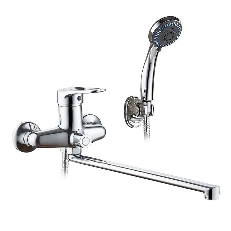 LEDEME Смеситель для ванны с длинным изливом 400мм латунь Цвет: хром L2204|head head|head showerhead