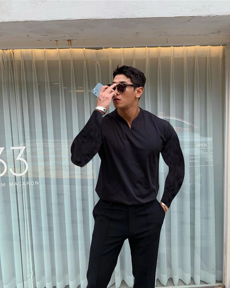 

2021 Spring And Autumn European And American New Sports Long-Sleeved Men's V-Neck Fitness Long-Sleeved Casual FashionM-XXXL