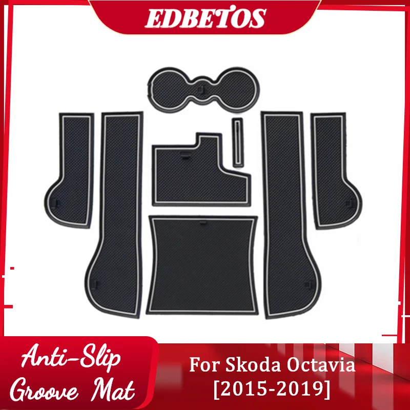 

Door Mats Gate Slot Mat Cup Pads Center Console Liner Accessories 8PCS For Skoda Octavia 2015 2016 2017 2018 2019