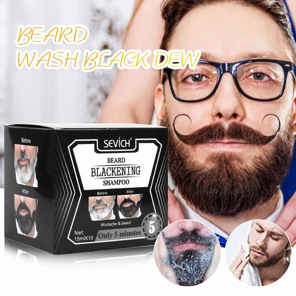 

10PC Men's Fashion Beard Hair Colouring Tint Cream Moustache Blackening Shampoo 15ml