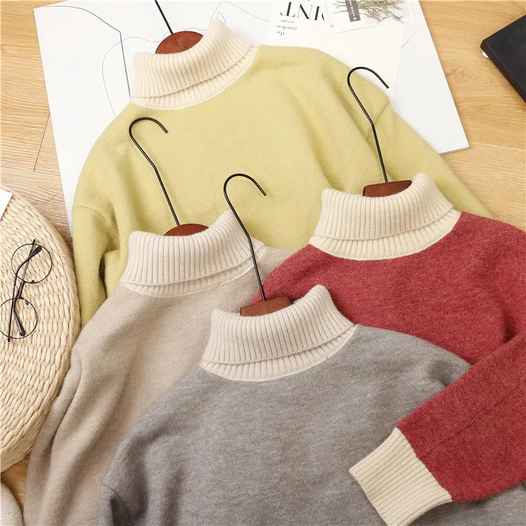 Женский трикотажный свитер-водолазка теплый свитер-пуловер с нашивкой на осень и