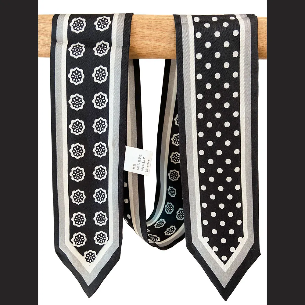 

High-quality Natural Silk Skinny Scarf Women Necktie Female Neckscarf Bag Decor Ribbon Long Narrow Neck Tie Scarves for Women