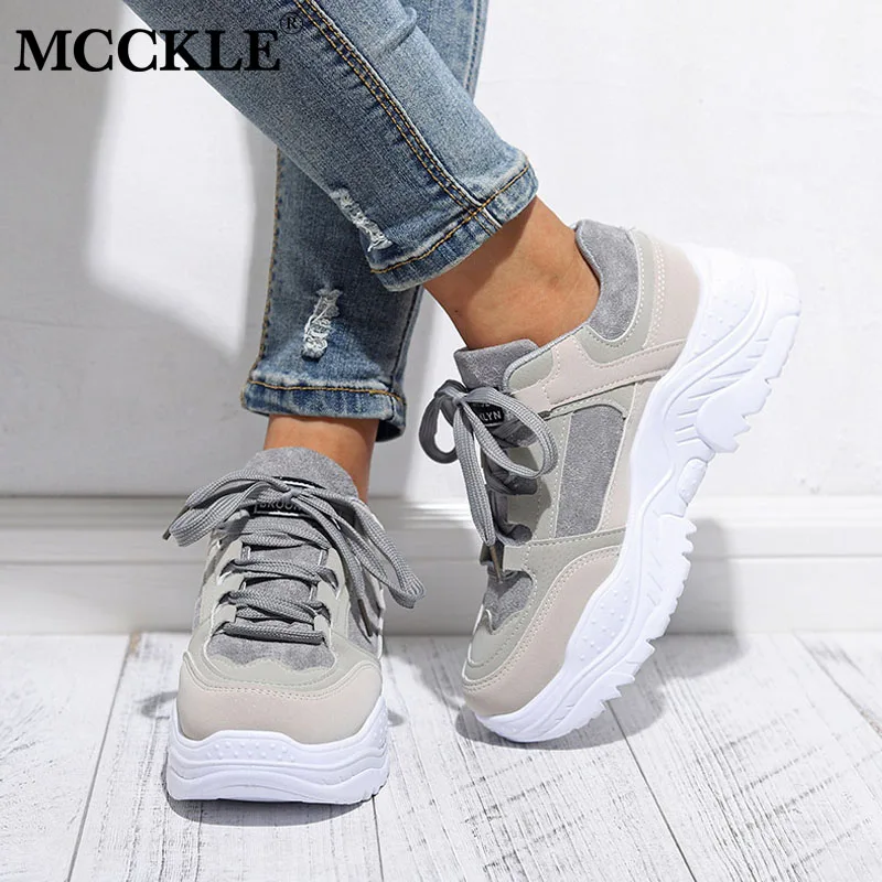 MCCKLE / женские кроссовки на платформе со шнуровкой разноцветные замшевые туфли