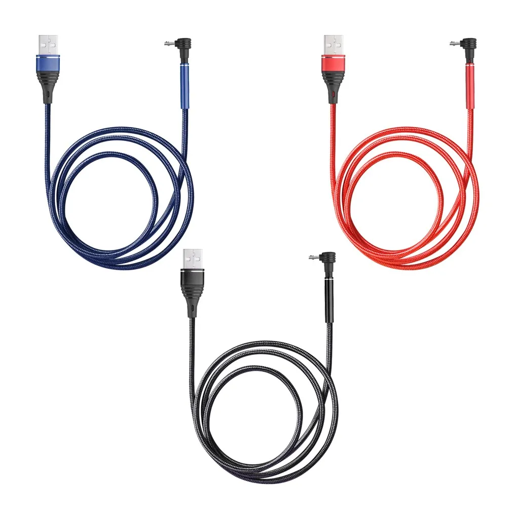 USB кабель для зарядки телефона Android нейлоновый шнур 90 градусов под прямым углом