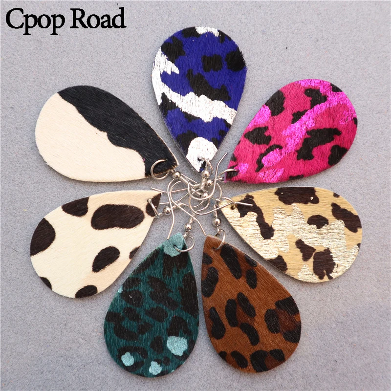 

Cpop New Trendy Leopard Genuine Leather Earrings for Women Leather Feather Water Drop Earrings Fashion Jewelry Accessories Gift