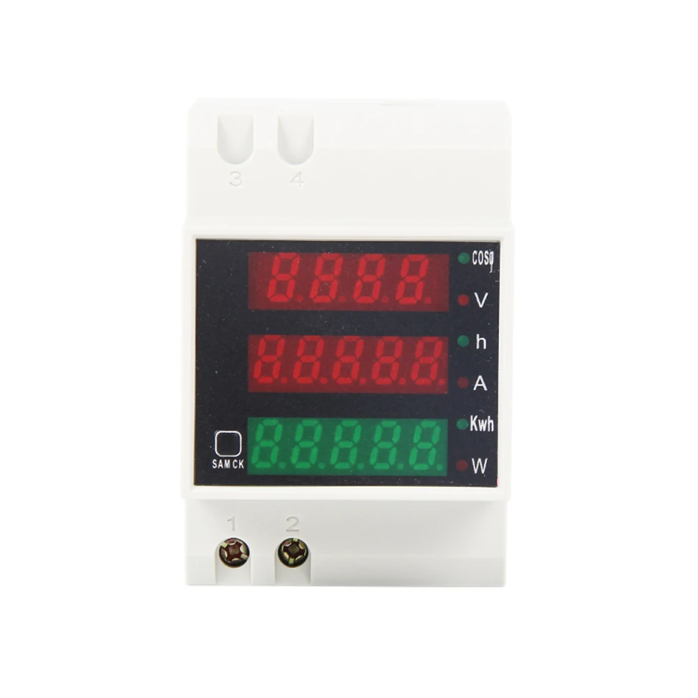 D52-2042 AC 80-300V 0-100.0A Din Rail LED Voltmeter Ammeter Red Blue Display Active Power Factor Energy Meter Voltage | Инструменты