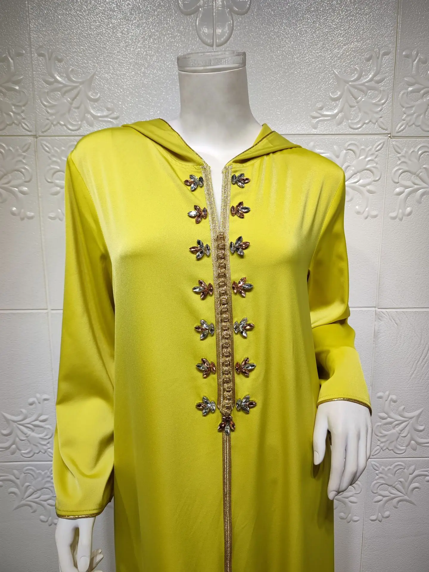 

New Ramadan Eid Mubarak Satin Abaya Dress For Women Muslim Arabic Dubai Hooded Jalabiya Moroccan Kaftan Diamond Ribbon