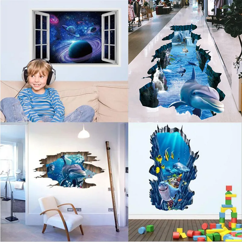 

3D Star Planet Wall Stickers jia chuang Dolphin Shark Bedroom Living Room Decorative Painting