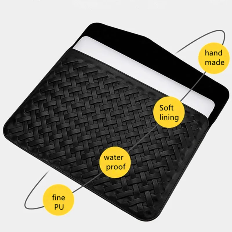 

Business Waterproof Laptop Tablet Computer Bags General Hand Made PU Leather Protective Case Weave Clutch PC Liner Dust Cover