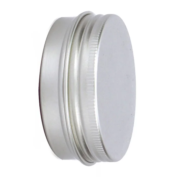 Маленький серебристый алюминиевый круглый бальзам для губ объемом 30 мл