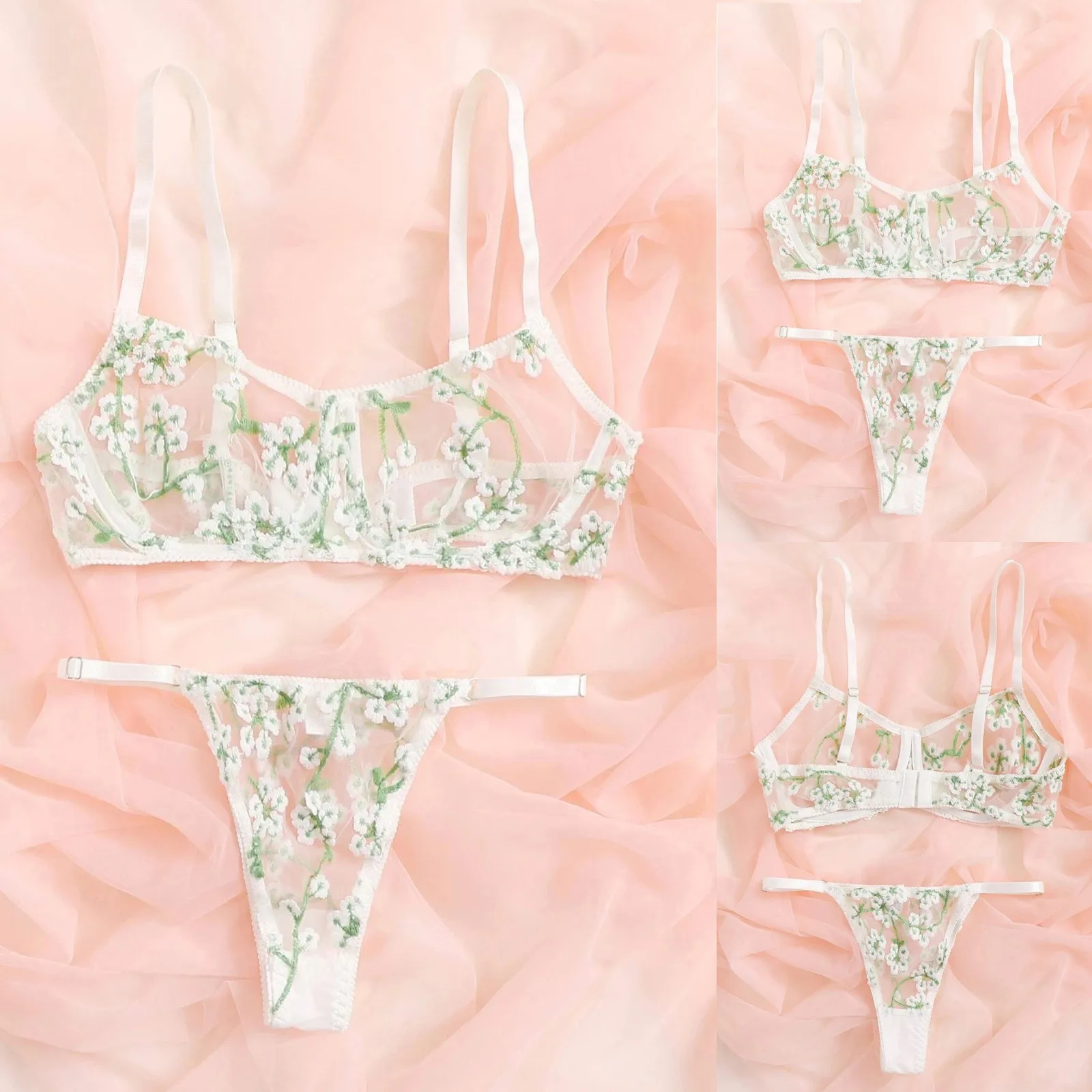 

Women Sexy Bra Set Fashion Underwear Embroidery Lace See Through Sexy Lingerie Ladies Temptation Seamless Bra Panty Set Lenceria
