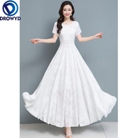 2021 fashion long jacquard dresses for women short sleeve round neck slim bohemian beach dresses vestidos white party maxi dress