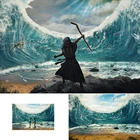 Фон для детской фотосъемки с изображением морских волн летнего портрета торта на день рождения