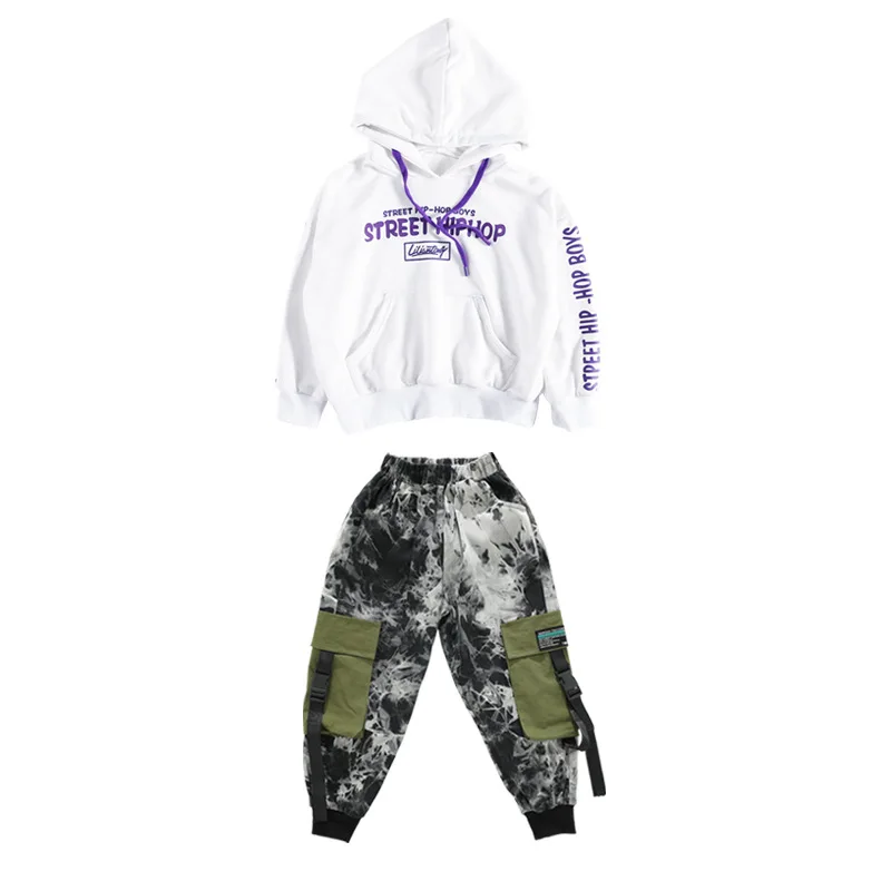 

Boys hip hop sportswear white hood camouflage boys tactical camouflage jazz dance street clothes