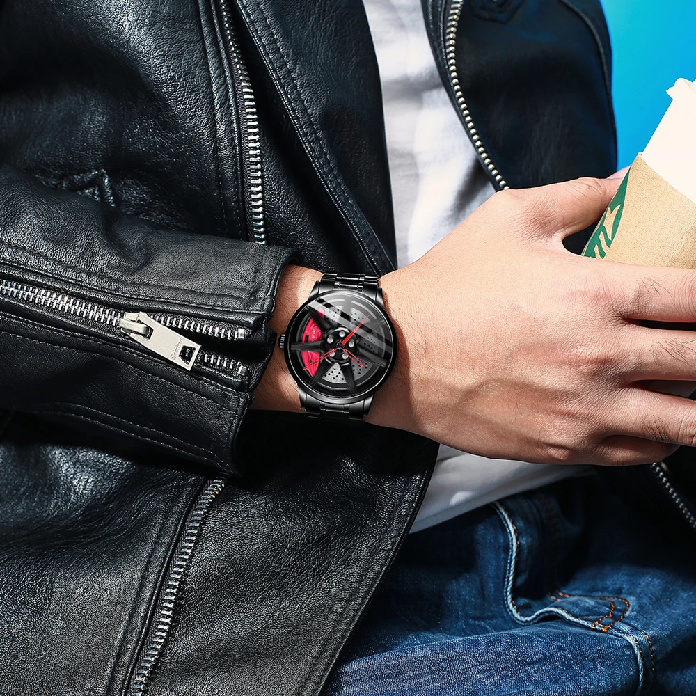 Оригинальные наручные часы с колесным ободом для спиннинга кварцевые из