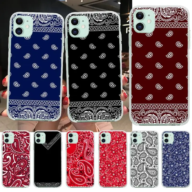 

Royal Blue Bandana Phone Case For iphone 12 11 Pro Max Mini XS Max 8 7 6 6S Plus X 5S SE 2020 XR Silicone Soft Cover