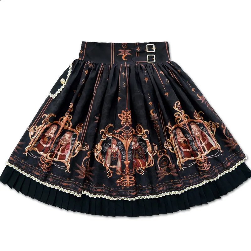 Милая юбка в стиле Лолиты с принтом короткая трапециевидная от Mitsuba|Женские юбки|