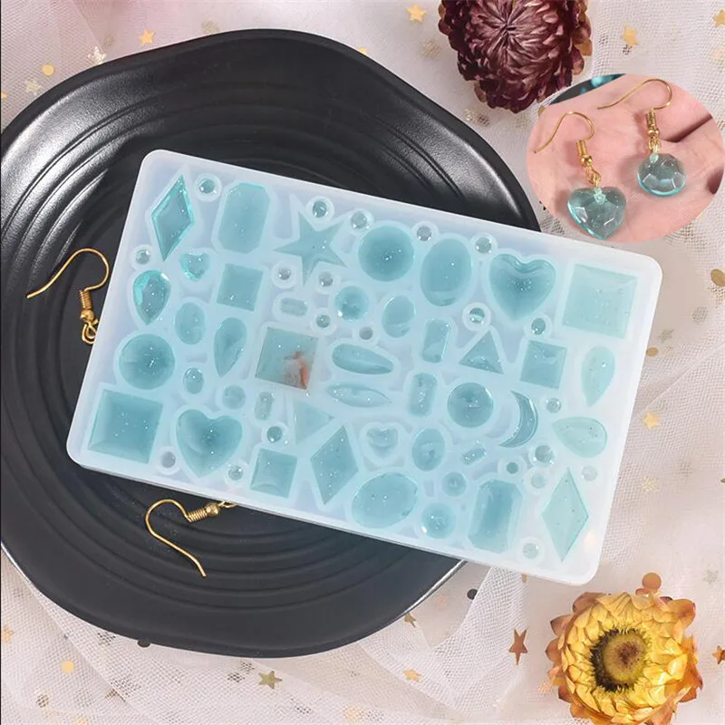 

1PCS DIY Mirror Jewelry Crystal Epoxy Resin Mold Love Geometry Moon Variety Gemstone Pendant Mold Silicone Earring Necklace Mold